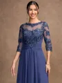 A-Line/Princess Chiffon Applique Scoop 3/4 Sleeves Asymmetrical Mother of the Bride Dresses