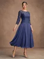 A-Line/Princess Chiffon Lace Scoop 3/4 Sleeves Tea-Length Mother of the Bride Dresses