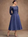 A-Line/Princess Chiffon Lace Scoop 3/4 Sleeves Tea-Length Mother of the Bride Dresses