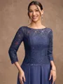 A-Line/Princess Chiffon Lace Scoop 3/4 Sleeves Tea-Length Mother of the Bride Dresses