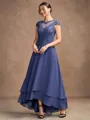 A-Line/Princess Chiffon Applique Scoop Short Sleeves Asymmetrical Mother of the Bride Dresses