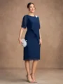 Sheath/Column Chiffon Beading Scoop 1/2 Sleeves Knee-Length Mother of the Bride Dresses