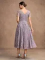 A-Line/Princess Chiffon Lace Scoop Short Sleeves Tea-Length Mother of the Bride Dresses