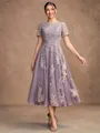 A-Line/Princess Chiffon Lace Scoop Short Sleeves Tea-Length Mother of the Bride Dresses