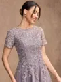 A-Line/Princess Chiffon Lace Scoop Short Sleeves Tea-Length Mother of the Bride Dresses