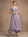 A-Line/Princess Chiffon Lace Scoop Short Sleeves Ankle-Length Mother of the Bride Dresses