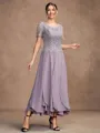 A-Line/Princess Chiffon Lace Scoop Short Sleeves Ankle-Length Mother of the Bride Dresses