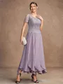 A-Line/Princess Chiffon Lace Scoop Short Sleeves Ankle-Length Mother of the Bride Dresses