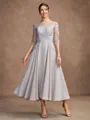 A-Line/Princess Chiffon Lace Scoop 3/4 Sleeves Tea-Length Mother of the Bride Dresses