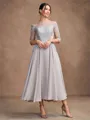 A-Line/Princess Chiffon Lace Scoop 3/4 Sleeves Tea-Length Mother of the Bride Dresses