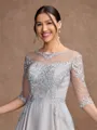 A-Line/Princess Chiffon Lace Scoop 3/4 Sleeves Tea-Length Mother of the Bride Dresses