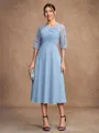 A-Line/Princess Chiffon Lace Scoop 1/2 Sleeves Tea-Length Mother of the Bride Dresses