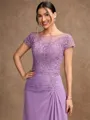 Sheath/Column Chiffon Applique Scoop Short Sleeves Tea-Length Mother of the Bride Dresses