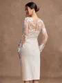 Sheath/Column Satin Lace V-neck Long Sleeves Knee-Length Mother of the Bride Dresses