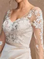 Sheath/Column Satin Lace V-neck Long Sleeves Knee-Length Mother of the Bride Dresses