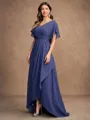 A-Line/Princess Chiffon Beading V-neck Short Sleeves Asymmetrical Mother of the Bride Dresses