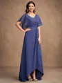 A-Line/Princess Chiffon Beading V-neck Short Sleeves Asymmetrical Mother of the Bride Dresses