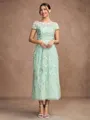 A-Line/Princess Tulle Lace Scoop Short Sleeves Tea-Length Mother of the Bride Dresses
