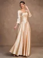 A-Line/Princess Silk Like Satin Ruched V-neck 3/4 Sleeves Ankle-Length Mother of the Bride Dresses