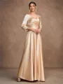 A-Line/Princess Silk Like Satin Ruched V-neck 3/4 Sleeves Ankle-Length Mother of the Bride Dresses
