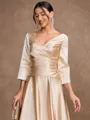 A-Line/Princess Silk Like Satin Ruched V-neck 3/4 Sleeves Ankle-Length Mother of the Bride Dresses