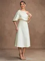 A-Line/Princess Charmeuse Ruched Off-the-Shoulder 1/2 Sleeves Tea-Length Mother of the Bride Dresses