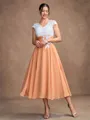 A-Line/Princess Chiffon Lace V-neck Sleeveless Tea-Length Mother of the Bride Dresses