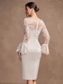 Sheath/Column Satin Lace Scoop Long Sleeves Knee-Length Mother of the Bride Dresses
