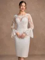 Sheath/Column Satin Lace Scoop Long Sleeves Knee-Length Mother of the Bride Dresses