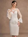 Sheath/Column Satin Lace Scoop Long Sleeves Knee-Length Mother of the Bride Dresses