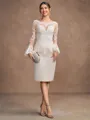 Sheath/Column Satin Lace Scoop Long Sleeves Knee-Length Mother of the Bride Dresses