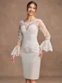Sheath/Column Satin Lace Scoop Long Sleeves Knee-Length Mother of the Bride Dresses