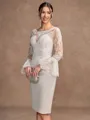 Sheath/Column Satin Lace Scoop Long Sleeves Knee-Length Mother of the Bride Dresses