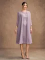 Sheath/Column Chiffon Lace Scoop Short Sleeves Knee-Length Mother of the Bride Dresses