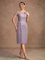 Sheath/Column Chiffon Lace Scoop Short Sleeves Knee-Length Mother of the Bride Dresses