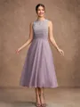 A-Line/Princess Chiffon Lace Scoop Sleeveless Tea-Length Mother of the Bride Dresses