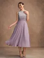 A-Line/Princess Chiffon Lace Scoop Sleeveless Tea-Length Mother of the Bride Dresses