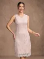Sheath/Column Silk like Satin Lace V-neck Sleeveless Knee-Length Mother of the Bride Dresses