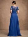A-line Scoop Short Sleeves Appliques Lace Floor-Length Chiffon Mother of the Bride Dress