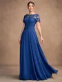A-line Scoop Short Sleeves Appliques Lace Floor-Length Chiffon Mother of the Bride Dress