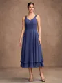A-Line/Princess Chiffon Ruched V-neck Sleeveless Tea-Length Mother of the Bride Dresses