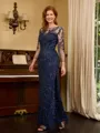 Sheath Scoop 3/4 Sleeves Floor-Length Lace Mother of the Bride Dress