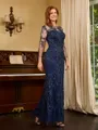 Sheath Scoop 3/4 Sleeves Floor-Length Lace Mother of the Bride Dress