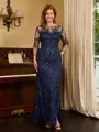 Sheath Scoop 3/4 Sleeves Floor-Length Lace Mother of the Bride Dress
