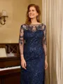 Sheath Scoop 3/4 Sleeves Floor-Length Lace Mother of the Bride Dress