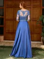 A-line Scoop 1/2 Sleeves Appliques Lace Floor-Length Satin Chiffon Mother of the Bride Dress
