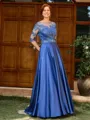 A-line Scoop 1/2 Sleeves Appliques Lace Floor-Length Satin Chiffon Mother of the Bride Dress
