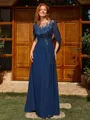 A-line Scoop Appliques Lace Floor-Length Chiffon Mother of the Bride Dress