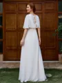 A-line V-neck 1/2 Sleeves Pleated Floor-Length Chiffon Mother of the Bride Dress