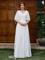 A-line V-neck 1/2 Sleeves Pleated Floor-Length Chiffon Mother of the Bride Dress